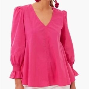 Tuckernuck Pomander Place Easton Blouse Pink Cotton Poplin Long Sleeve Blouse XS